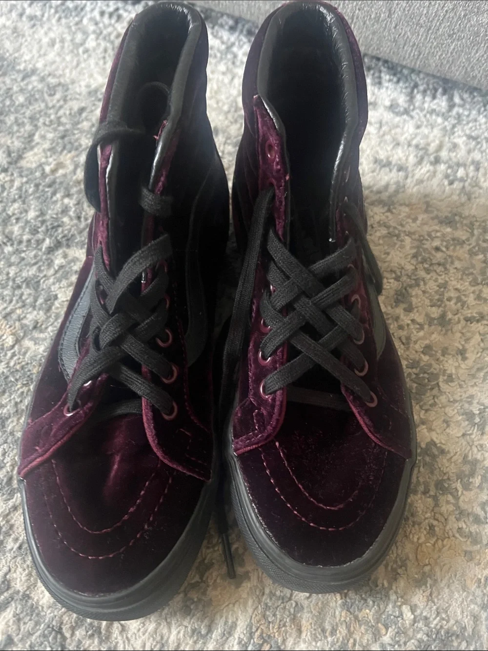 Vans High-Top Velvet Sneakers in Deep Burgundy and Black